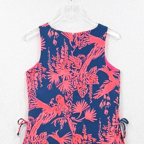 LILLY PULITZER Donna Romper Women 4 Indigo Night Caw Blue Pink Parrot Sleeveless - Picture 5 of 16